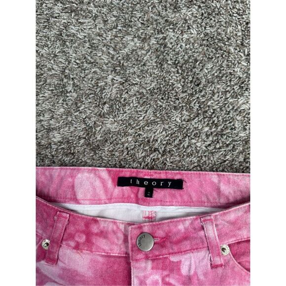 Theory Pink Floral Print Jeans Women’s Size 2 Flared Bootcut Ankle Length Cotton - Picture 4 of 10